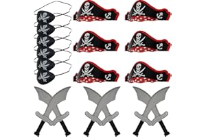 HOPELJ 18 Pcs Kids Pirate Toy Set - Pirate Hats Eye Patches and Swords for Theme Costume Halloween Party Role-Playing Treasure Hunt Accessories
