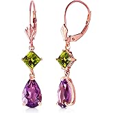 4.5 Carat 14k Solid Rose Gold Dangling Earrings with Natural Amethysts and Peridots