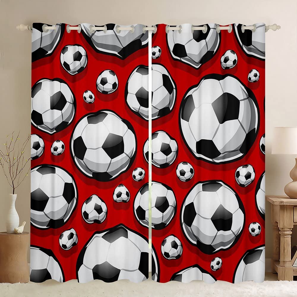 Loussiesd Football Curtain for Bedroom Sports Darkening Window Dreapes Soccer Ball Red Blackout CurtainsCompetitive Games Window Treatments 3D America Football W46*L72
