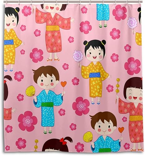Amazon Co Jp シャワーカーテン バスカーテン リング付き 間仕切り おしゃれ 167 1cm 防カビ 防水 浴衣 子供柄 ピンク 桜 花柄 お風呂カーテン 目隠し 浴室 遮光 洗わえる Home Kitchen