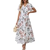 ANRABESS Womens Summer Floral Maxi Dress Casual V Neck Short Sleeve Chiffon Boho Flowy Beach 2026 Wedding Guest Long Dresses