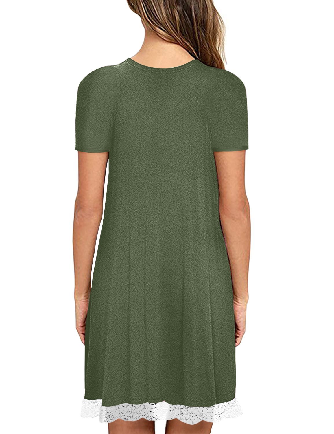 Eanklosco Womens Casual Short Sleeve Plain Pocket V Neck T Shirt Tunic Dress (Green-2, L)