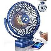 Korbot 8-inch Clip-on Fan - 12000mAh Portable Rechargeable Battery, 3 Speeds, Strong Airflow, USB, Small Desk, Personal Quiet for Office, Stroller, Bedroom and Camping