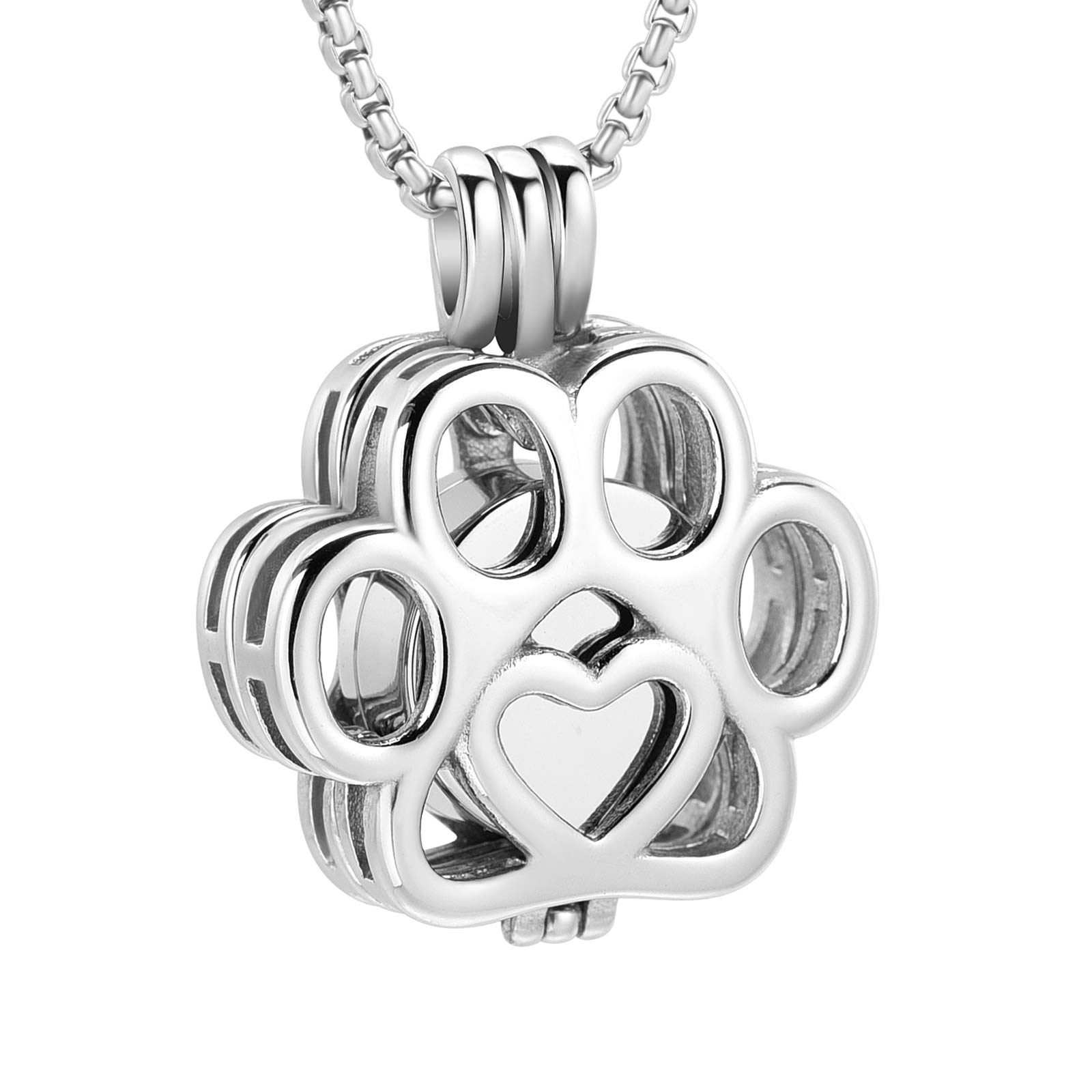 Pet Cremation Jewelry For Ashes For Dog/Cat Paw Stainless Steel Memorial Locket Urn Necklace Inside Mini Case Keepsake Cremation Jewelry Women Men, 0.78 * 0.86, 316L, Crystal