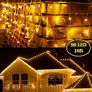 BaiYunPOY 10 Ft 96 Led Icicle Lights, Christmas Lights Plug in Outdoor Fairy String Lights with 16.6 FT Power Lead for Bedroom Indoor and Holiday Icicle Lights