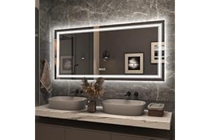GOLOMO 60x28 LED Lighted Mirror for Bathroom Wall, Large Vanity Mirror with Lights, Dimmable, Shatterpoof, Anti-Fog (Backlit and Front Lighted)