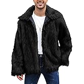 Ogfao Mens Faux Fur Jacket Luxury Fluffy Furry Coats Winter Lapel Collar Outerwear Warm Cardigans with Pockets