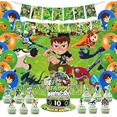 42pcs Ben-10 Birthday Party Supplies Pack Includes，Banner，Cake Topper，Blackdrop,Balloons for Ben-10 Party Decoration