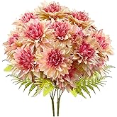 SNAIL GARDEN 14 Blooms Artificial Dahlia Flowers, 2 Bunches Gradient Pink Fake Dahlias with 2 Types of Leaves, 16.5‘’ Real Touch Faux Dahlias Silk Flowers for Home Wedding Table Decor