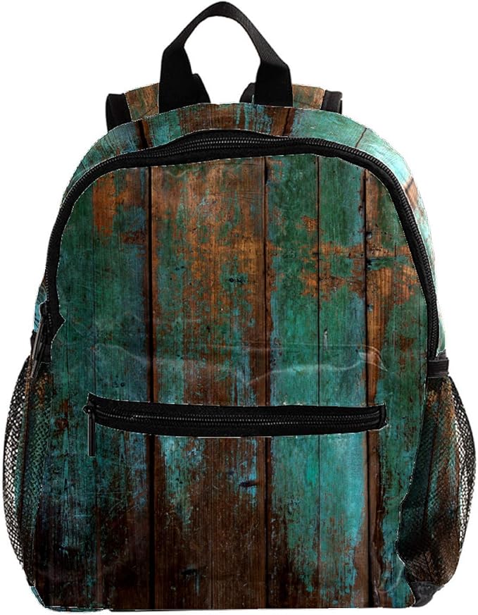 Zaini per bambini con bordo in legno verde screziato, zaino per bambini