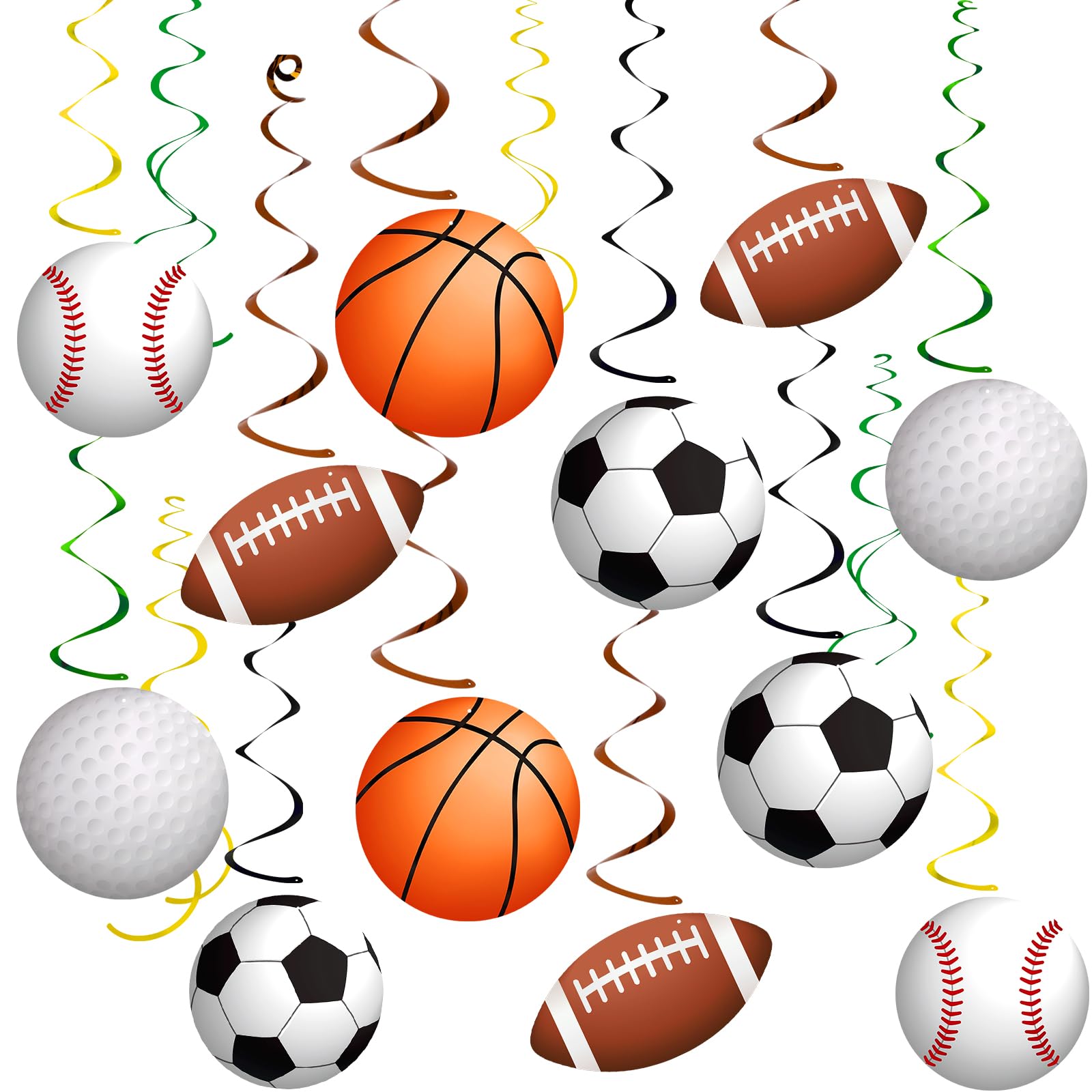 Photo 1 of 54Pcs Sports Hanging Swirls Party Decorations Sports Theme Birthday Party Decorations Supplies Baseball Basketball Golf Football Soccer Swirl Streamers Ceiling Hanging Decor for Kids Boys Men