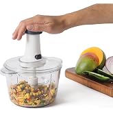 Calphalon Aero Food Chopper, Manual Vegetable Chopper with Container, Large-Capacity BPA-Free Chopping Bowl with Interchangeable Blades for Dicing, Slicing &amp; Meal Prep