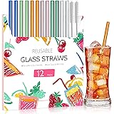 Reusable Glass Straws, 12-Pieces Drinking Straws with 2 Cleaning Brushes, Dishwasher Safe for Shatter Resistant, Eco Friendly