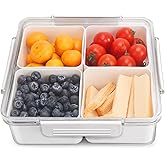 Divided Serving Tray with Lid, Removable Divided Platter Snack Box, Food Storage Charcuterie Containers with 4 Compartments for Christmas Party, Veggies, Snack, Fruit, Nuts, Candy, Cracker, Chip