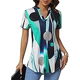 BAISHENGGT Womens Short Sleeve Tunic Tops V Neck Blouses Dressy Casual Vacation Outfits Floral Printed T Shirt