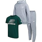 New Balance Boys Jogger Set - 3 Piece Outfit with Pullover Hoodie, Graphic Tee & Boys Jogger Pants - Athletic Outfit (4-12)