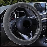 Augeny Fuzzy Car Steering Wheel Cover, Anti-Slip Soft Plush Steering Wheel Protector, 15 Inch Elastic Wheel Covers, Universal Vehicle Interior Winter Warm Accessories for Men Women (Gray)