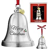 LARAINE Christmas Ornament Bell 2025 Silver Jingle Bell Hanging Ornament with Golden Metal Tag for Christmas Tree Decorations Engraved Metal Bell (Heart Tag (2025))