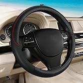 Black Car Steering Wheel Cover, Microfiber, Leather Patchwork, Universal 14.5-15 Inch Leather Anti-Slip Breathable Auto Steering Wheel Covers for Men Women