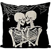 GAGEC Halloween Pillow Covers 18x18 Inch Skeleton Couple Throw Pillow Covers Holiday Farmhouse Pillowcase Couch Cushion Case for Indoor Outdoor Home Sofa Decor