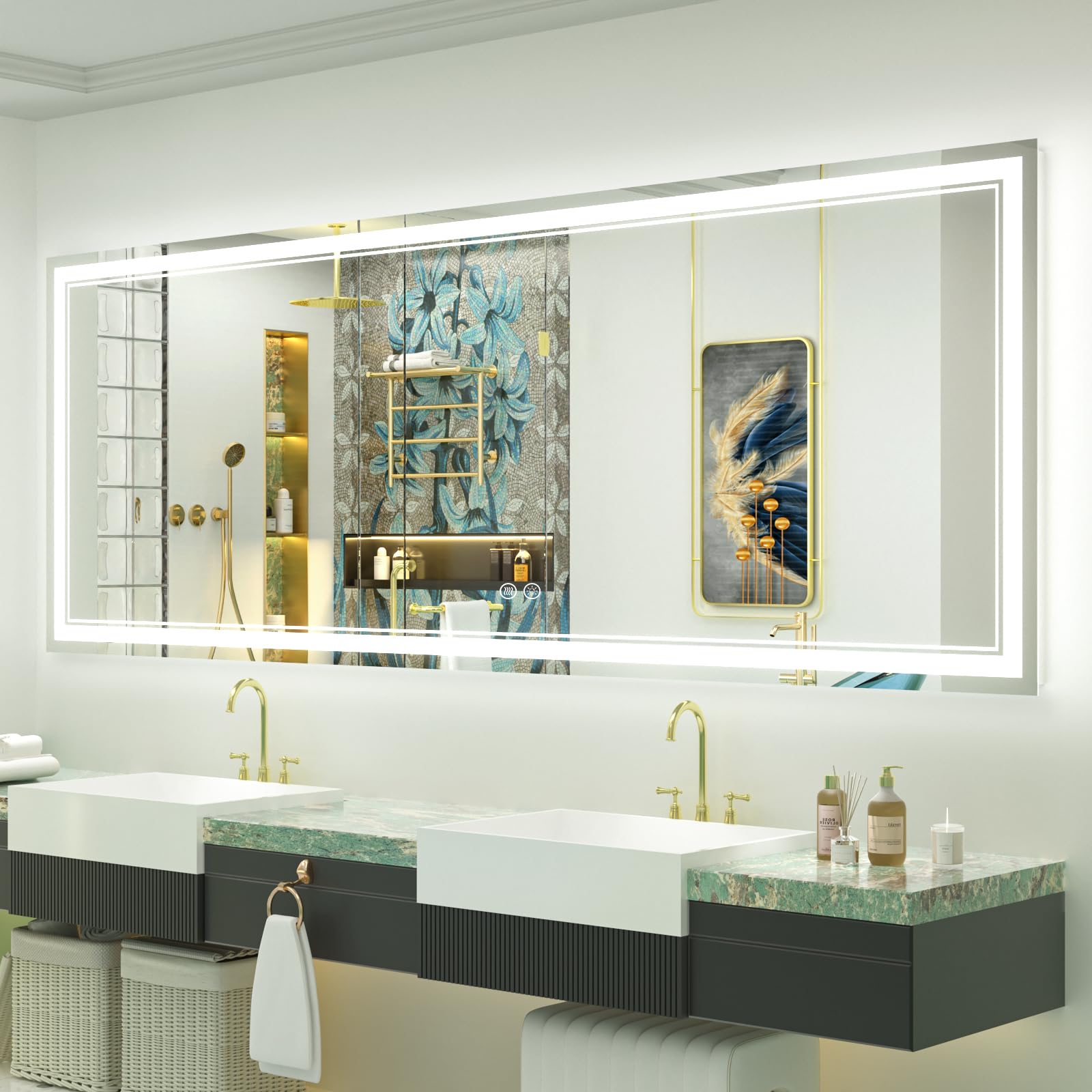 Photo 1 of OKPAL 84x32 Lighted Bathroom Mirror, Anti-Fog LED Bathroom Mirror, Bathroom Mirror with Lights, Dimmable Lighted Vanity Mirror, Shatterproof, ETL Listed, Horizontal/Vertical