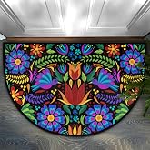 GISPOG Mexican Flowers Birds Half Round Door Mat,Indoor Entrance Rug, Semi Circular Area Rug, Kitchen Floor Mats Non Slip Absorbent Doormats,Laundry Room Rug 24