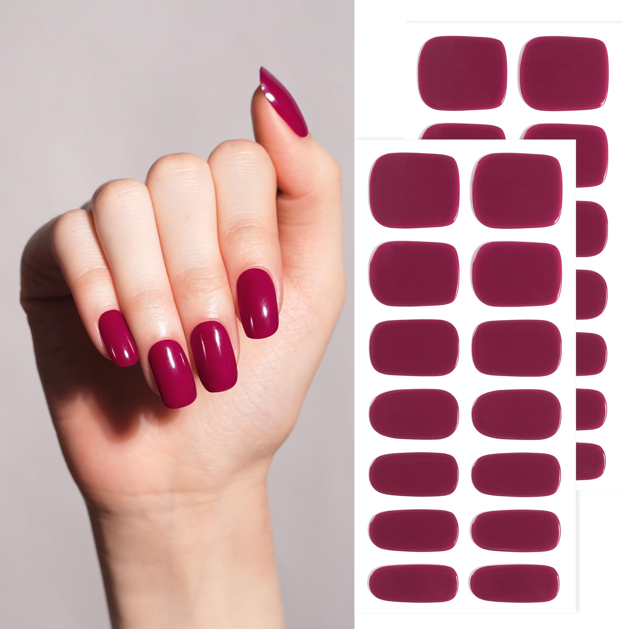 DANNI & TONI 28 Stickers Semi Cured Gel Nail Polish Strips Gel Nail Stickers Solid Colour(Claret),Salon-Quality Gel Nail Polish Strips Manicure Stickers Set — image 1