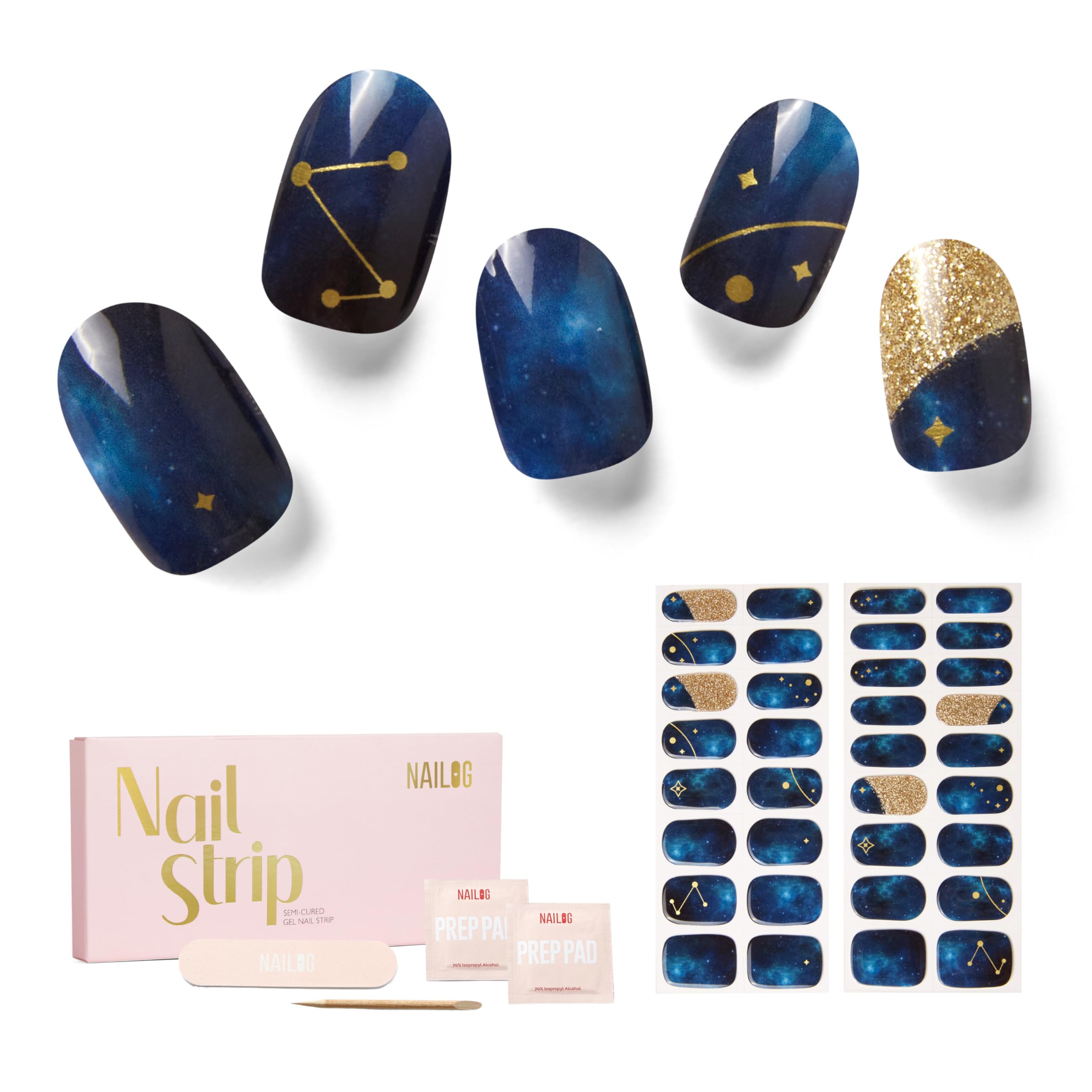 NAILOG Semi Cured Gel Strips, 34 pcs Salon-Quality Stickers, Long Lasting Wraps for Women With Soft Gel Finish, Zodiac — image 1