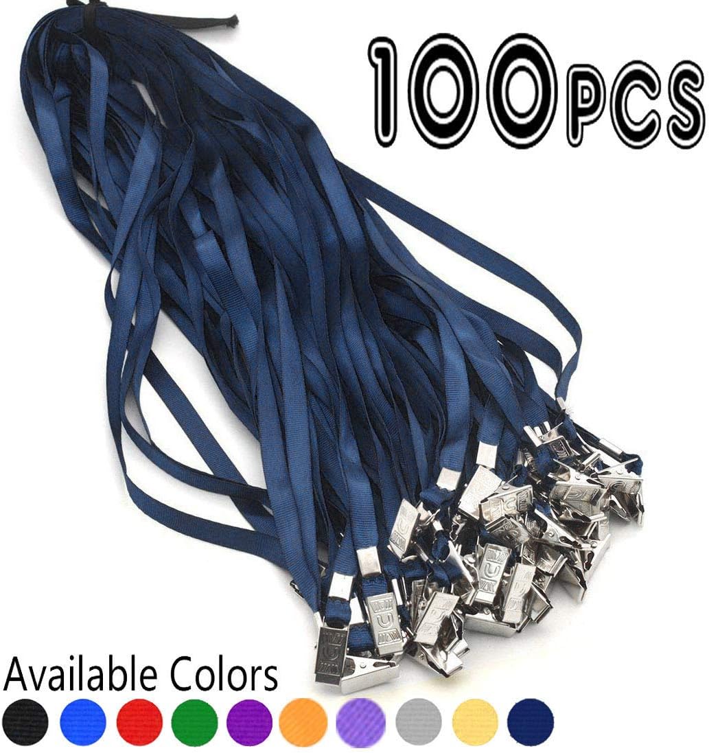 Bird Fiy Navy Blue Lanyards 100 Pack 34" Premium Lanyard Bulldog Clips Bulk Nylon Flat Lanyard with Badge Clip (Navy Blue, 100 Pack)