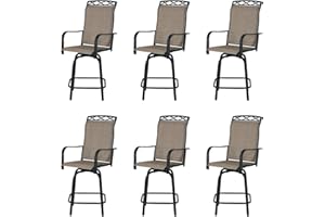 JMGJOY Outdoor Swivel Bar Stools Set of 6, 26.6" Counter Height Patio Bar Chairs with Ventilated Metal Backrest& Textilene Fabric, for Patio, Deck, Garden, Brown