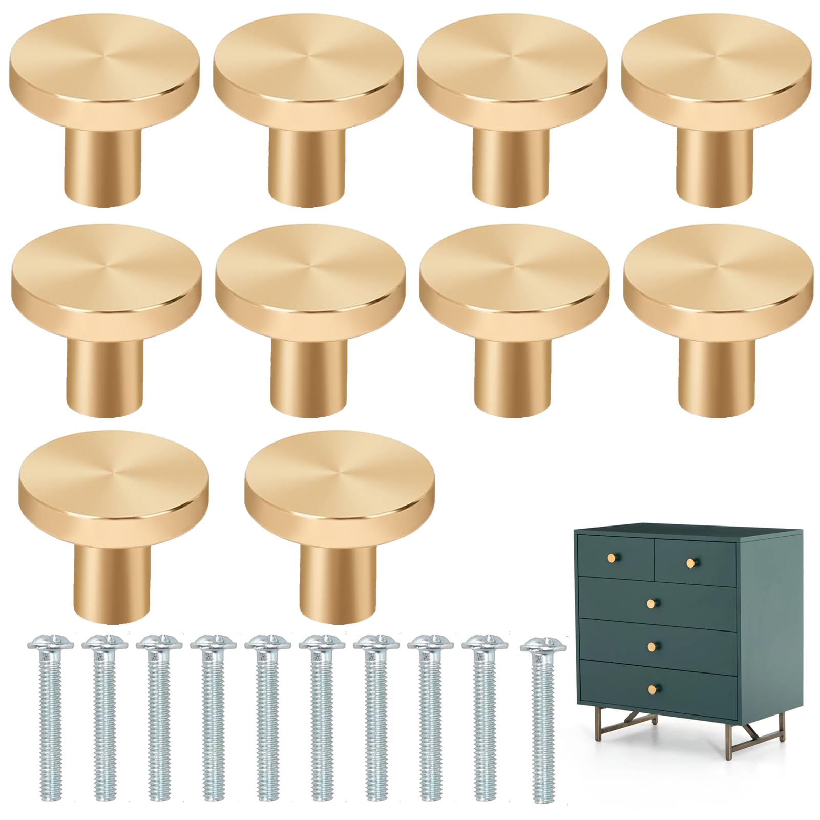 Deilonie 10Pcs Gold Cabinet Knobs Round,Gold Handles for Drawers,Drawer Knobs,Decoration