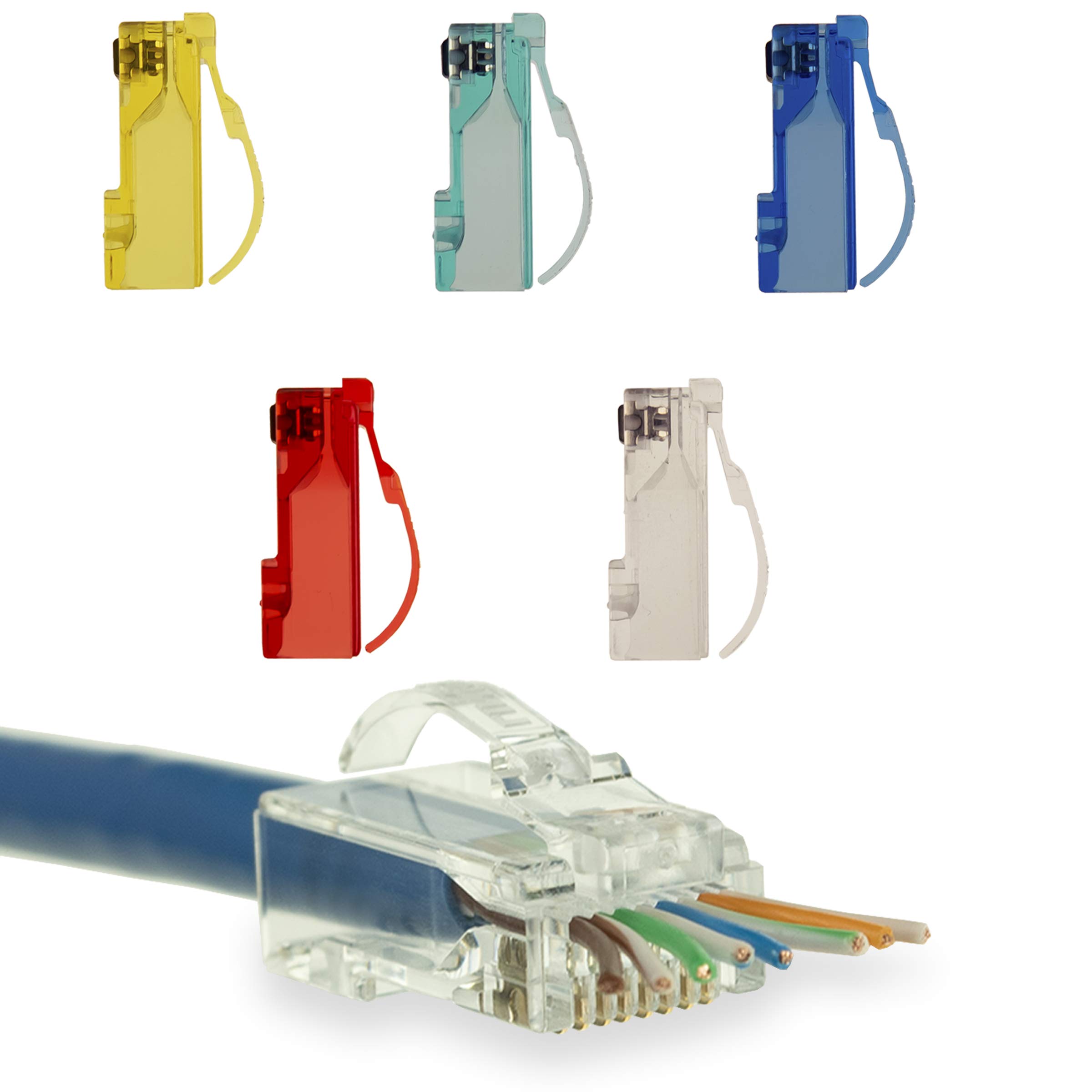 LINKUP - [5 colors Snagless RJ45 Cat6 UTP Connectors EZ Pass Through Ends | Ethernet Cat 6 8P8C Solid Plug | UTP Gigabit Round Cable Connector | Platinum 50 Mi Gold Plated High Performance|50 Pack