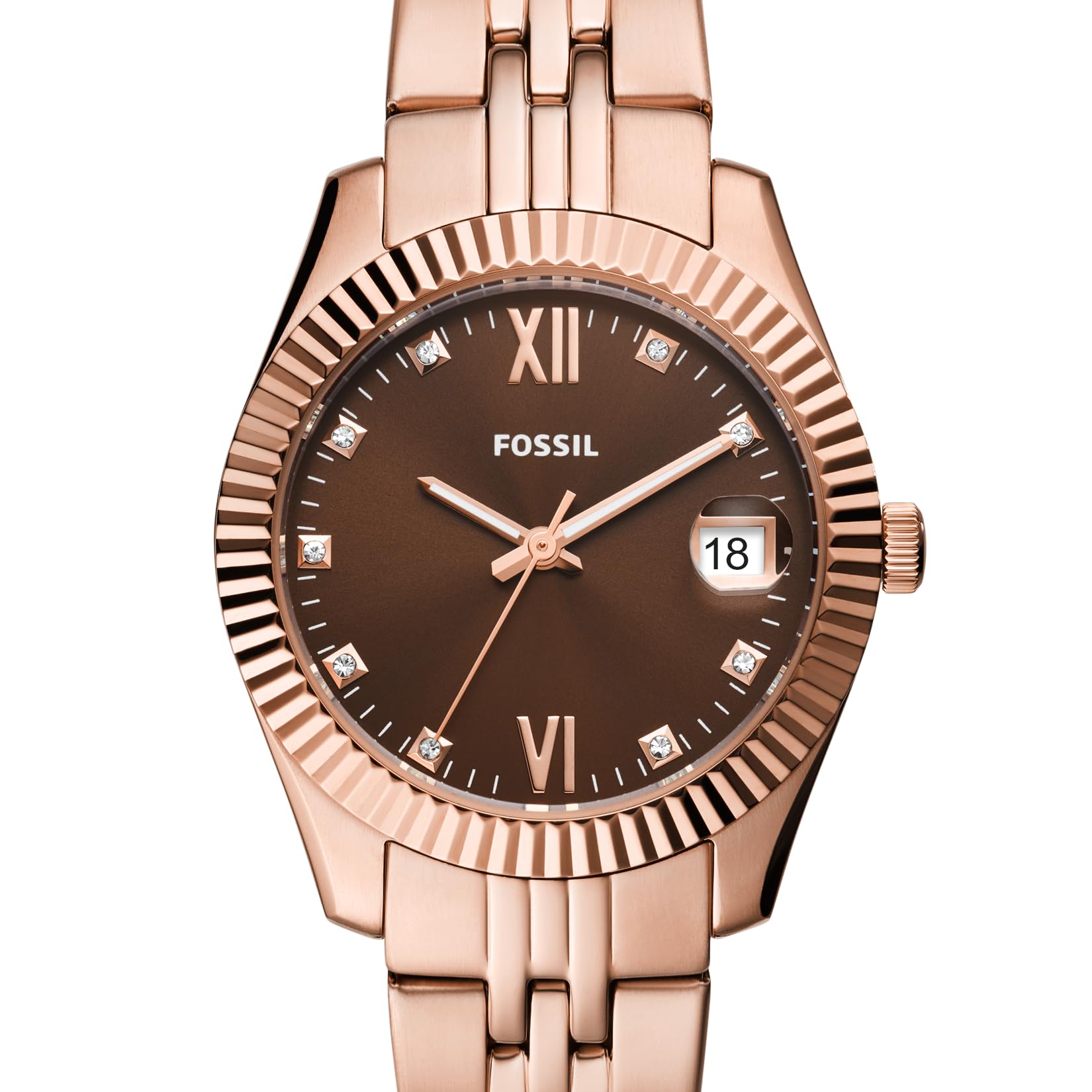 Fossil Women's Scarlette Mini Quartz Stainless Steel Three-Hand Watch, Color: Rose Gold/Chocolate (Model: ES5324)