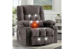 BOSMILLER Oversized Recliner Chair for Adults with Vibration Massage and Lumbar Heating Swivel Rocker Recliner with Cup Holder and USB Charge Port for Living Room