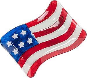 Transpac American Flag Glossy 13 x 9 Glass Decorative Serving Platter Tray
