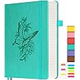 Lined Notebook Journal for Women Men, 312 Numbered Pages A5 Thick Leather Journal for Writing, Daily Journal for Work School, Hardcover College Ruled Notebook, Butterfly Floral Notebook, Peacock Blue