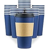 Disposable Coffee Cups With Lids - 16 oz To Go Coffee Cups (80 Set) With Sleeves and Tight Lids Prevent Leaks. Paper Hot Cup Holds Shape With Hot, Cold Drinks. Insulated to Protect Fingers from Heat!
