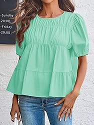 Tankaneo Womens Puff Sleeve Peplum Babydoll Tops