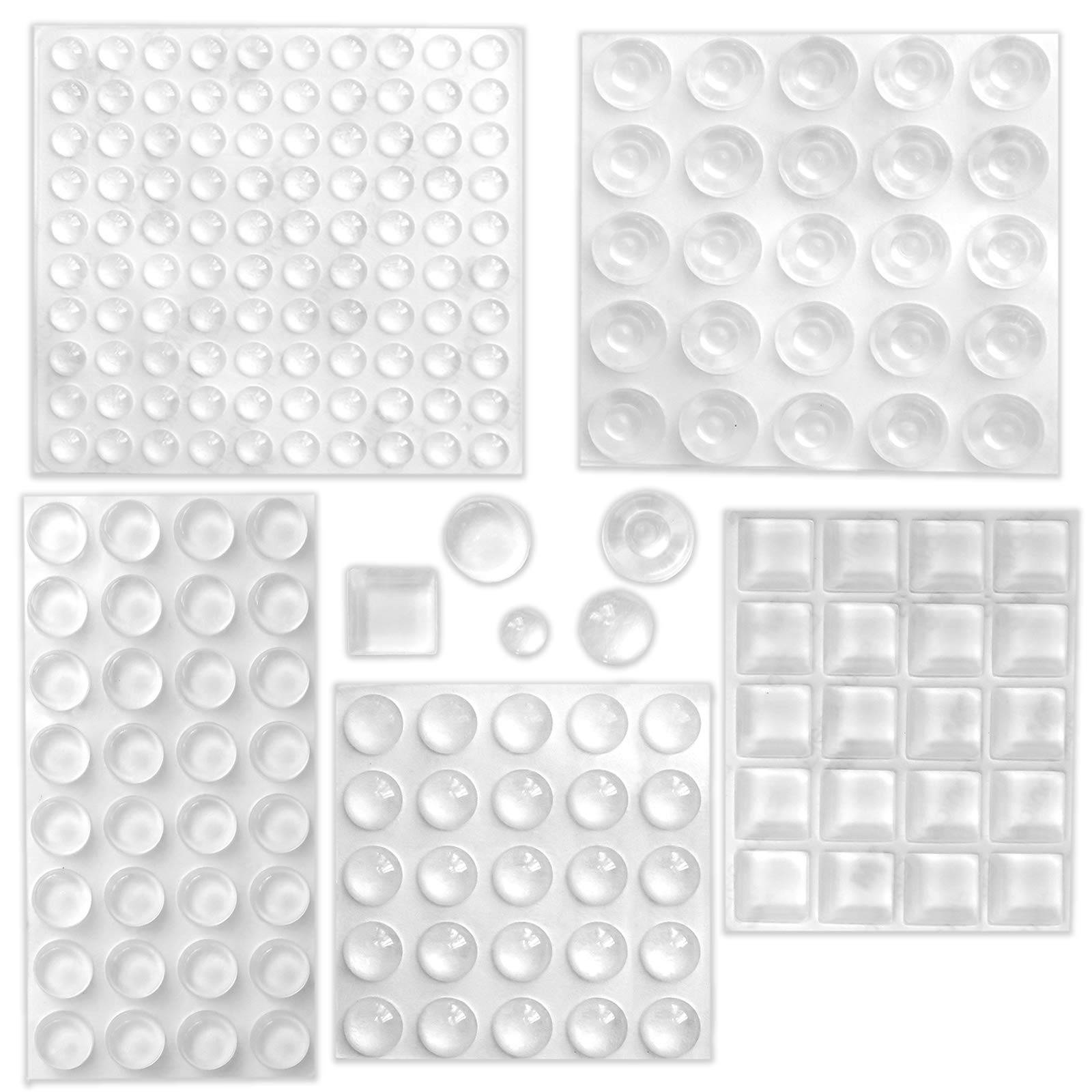 CKANDAY 202 Pcs Combo Pack Clear Adhesive Bumper Pads, Round Spherical Square, Self Adhesive Sound Dampening Transparent Rubber Feet Pads for Cabinet Doors Drawers Glass Tops Picture Frames