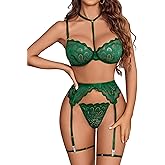 Avidlove Lingerie For Women Sexy Bra And Panty Sets With Garter Belt 3 Piece Underwire Lingeries Set Babydoll Bodysuit