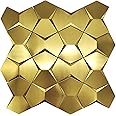 Blujellyfish 3D Gold Tile Metallic Long Hexagon Tile 3D Wall Panels for Kitchen Bathroom Backsplash Wall, Accent Walls (Pack of 5)