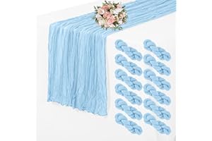 YMHPRIDE 12 Pack Cheesecloth Table Runner 35 x 70 inch Long Boho Cheese Cloth Gauze Table Runners Semi Sheer Table Runner for Wedding Decor, Bridal Shower, Birthday Party (Light Blue)