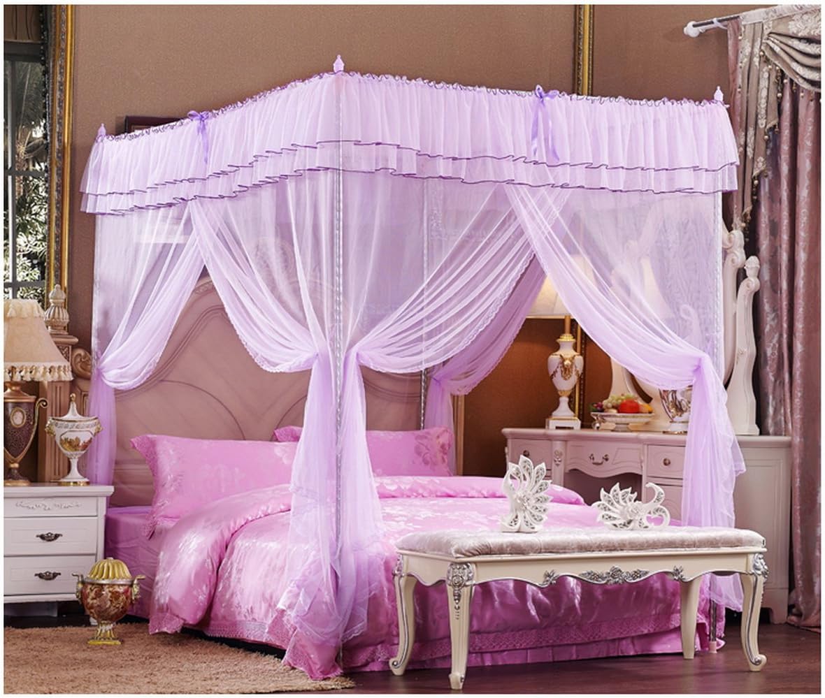 Four Corners Post Purple Romance and Elegance Canopy Curtain Mosquito Bed Netting, 72"x 78"x 82"