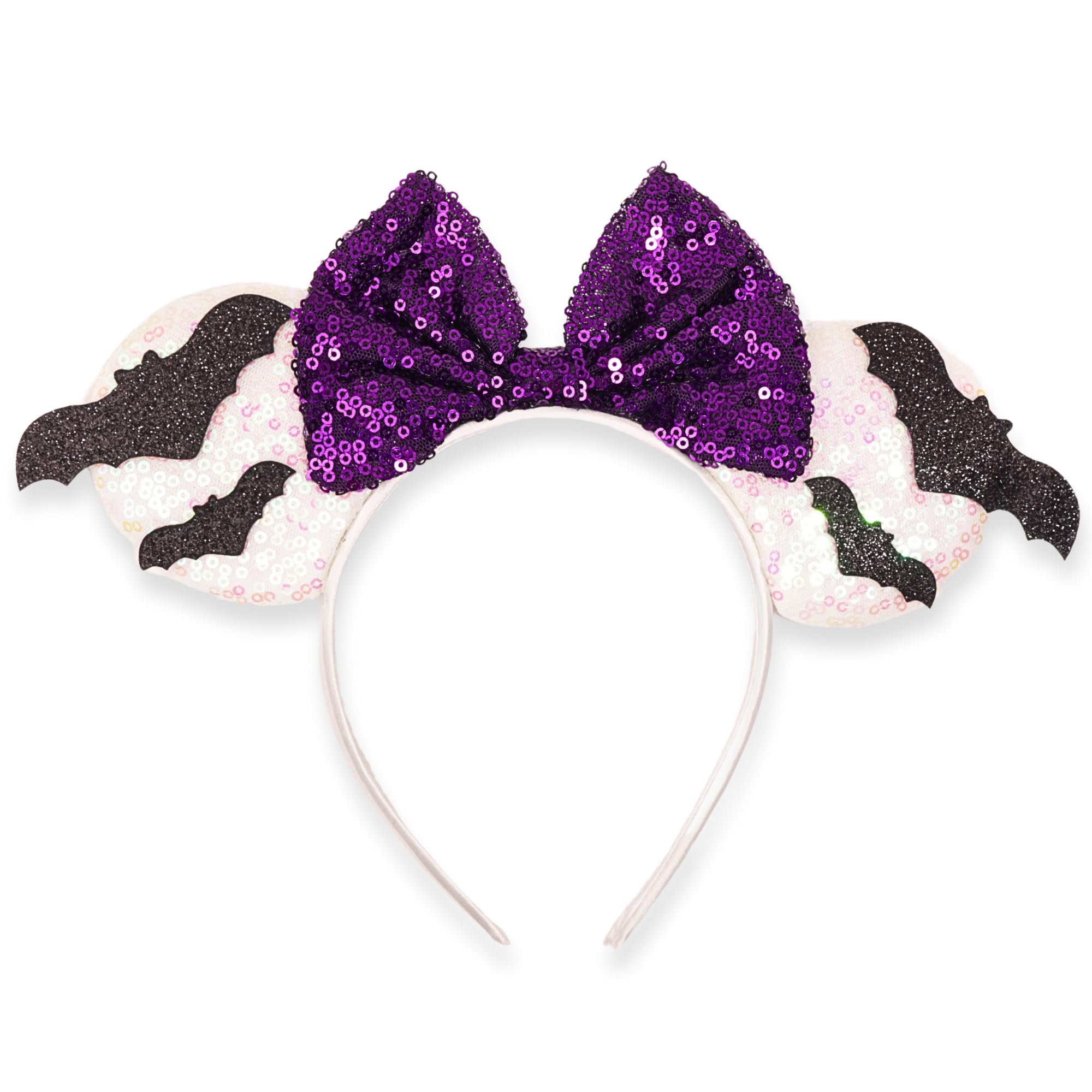 Photo 1 of **9 pack***Needzo Halloween Bat Mouse Ears Headband, Purple Sequin Bow Details, Festive Hair Accessory for Parties and Costumes, One Size, 10.37 Inches