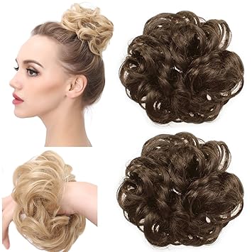 Amazon Com Curly Messy Hair Scrunchies Fake Bun Extensions Dark