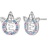 Unicorn Initial Earrings for Girls Women, 925 Sterling Silver Alphabet Stud, Ideal Initial Letter Stud Earrings Birthday Gifts for Girls Women
