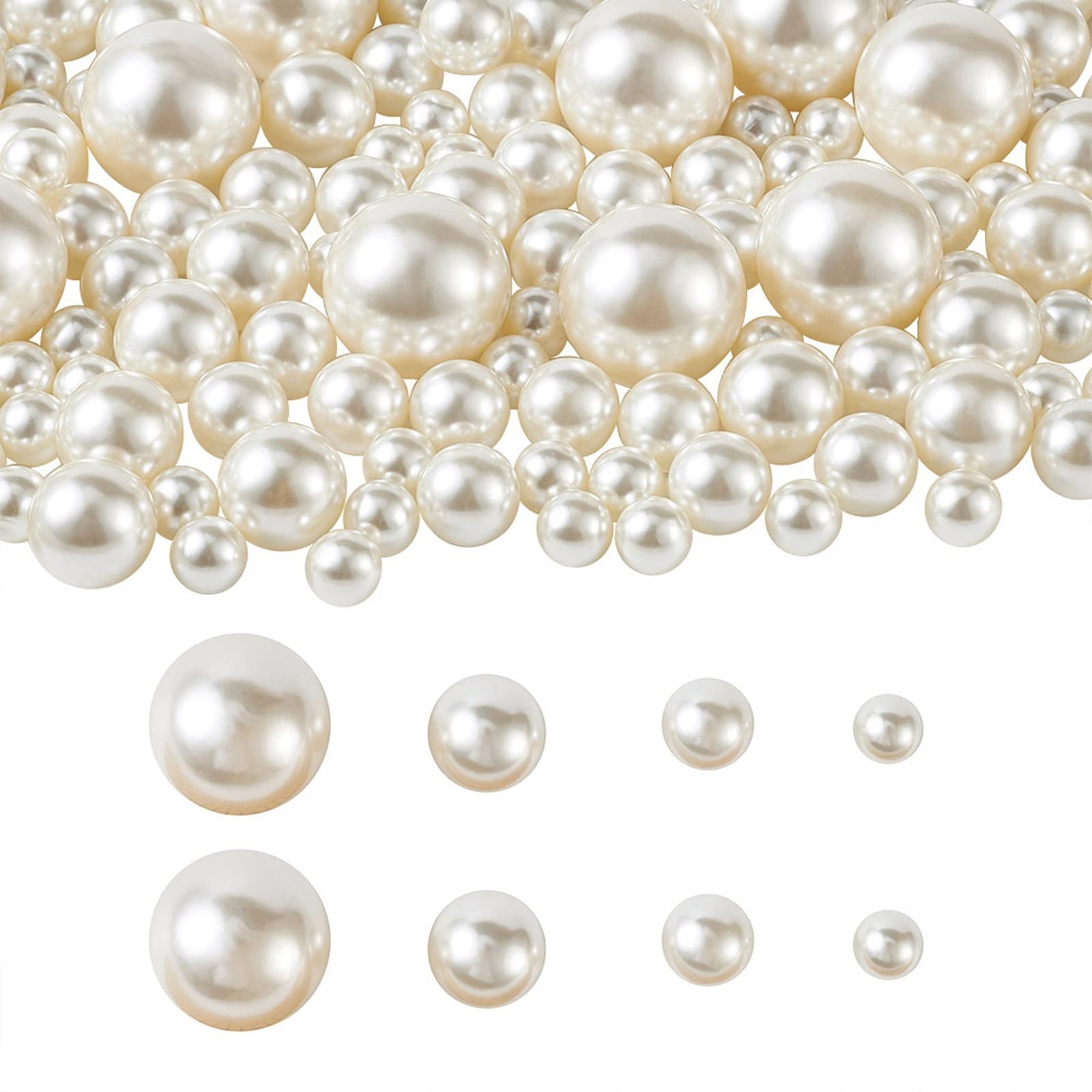 Craftdady 140Pcs Satin Luster Faux Pearls Ivory Acrylic Round Pearl Beads 12-30mm for Vase Filler Table Scatter Wedding Home Decors Jewellery Making