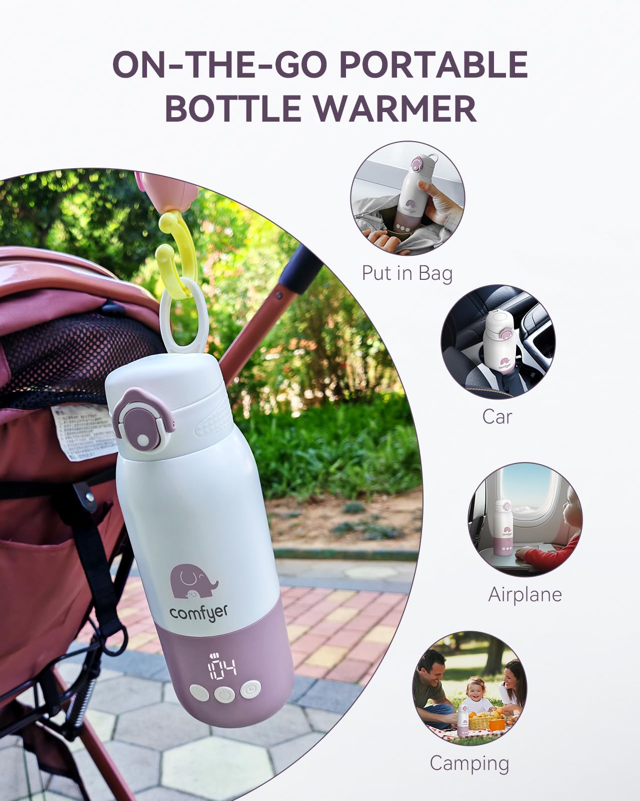 Portable Baby Bottle Warmer for Travel, Portable Milk Warmer with Fast Heating & Long Battery Life, Instant Breast Milk, Formula/Water Bottle with 12 Ounces Big Capacity, Baby Flask for Vehicle
