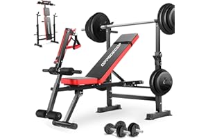 OPPSDECOR 600lbs 6 in 1 Weight Bench Set with Squat Rack, Foldable Adjustable Bench Press Set with Removable Foot Catch, Workout Bench for Home Gym