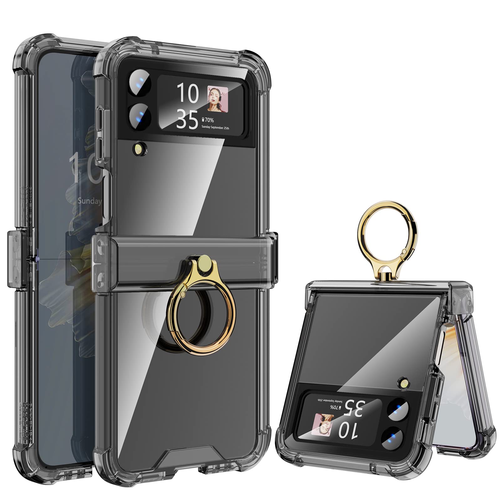 Galaxy Z Flip 4 Case with Hinge Protection Clear for Samsung Flip 4 Case with Kickstand Protective Cover for Samsung Galaxy Z Flip 4 5G (2022) - Black